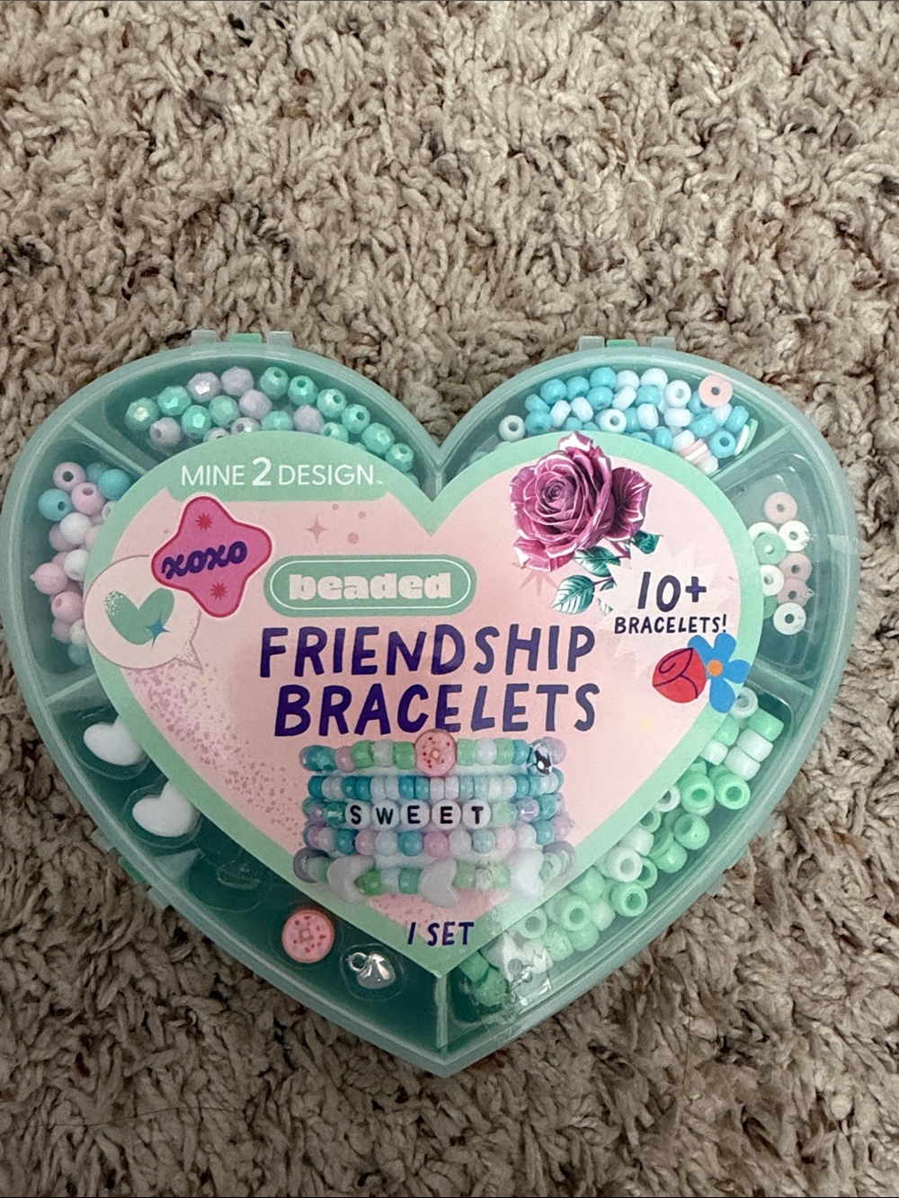 Mine 2 Design Pastel Green & Pink Beaded Friendship Bracelet Kit